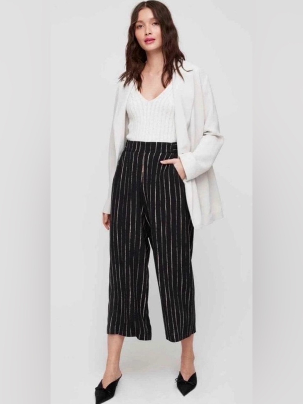 ARITZIA • Wilfred 🏁 Women’s Faun Pant Black & White Striped Size Small EUC